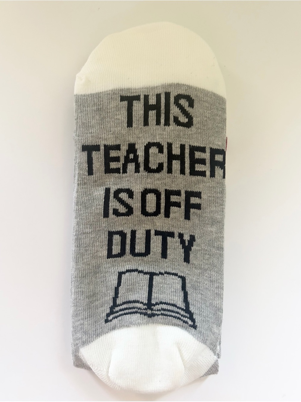 Novelty 'This Teacher Is Off Duty' Gray & White Socks
